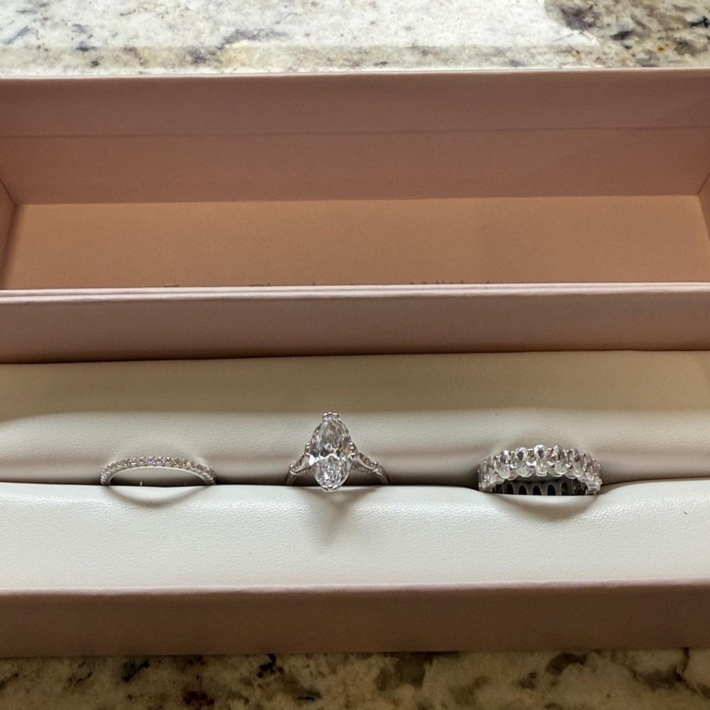 Everly Silver Marquise Engagement Ring with Diamond Accent Bands